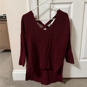 Express Burgundy Crisscross V-Neck Sweater